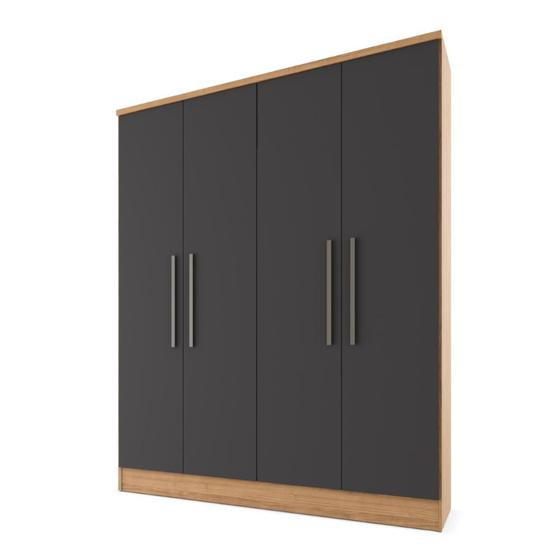 Guarda Roupa Solteiro 4 Portas 1 Gaveta Berlim Grafite FAMA MOVEIS