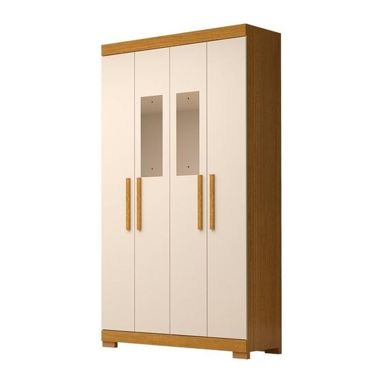 Imagem de Guarda Roupa Solteiro 4 Portas 100% Mdf Com Espelho Lana Acp Móveis Cinamomo/Off White