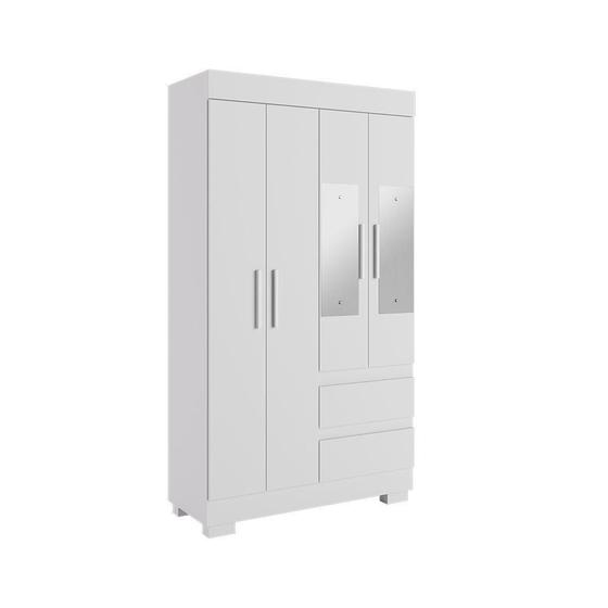Imagem de Guarda Roupa Solteiro 4 Portas 2 Gavetas Com Espelho Maya Acp Móveis Branco