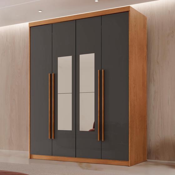 Imagem de Guarda Roupa Solteiro 4 Portas 2 Gavetas com Espelho MDF Veracruz