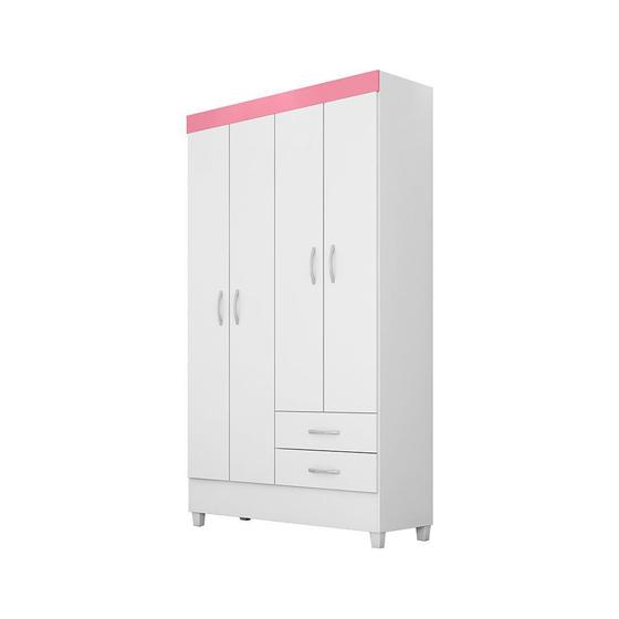 Imagem de Guarda Roupa Solteiro 4 Portas Astro Branco/Rosa Flex Baby Home-Demóbile