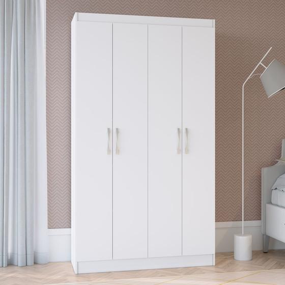 Imagem de Guarda-Roupa Solteiro 4 Portas Lyon 8 Prateleiras 40468 Branco - Pnr Móveis