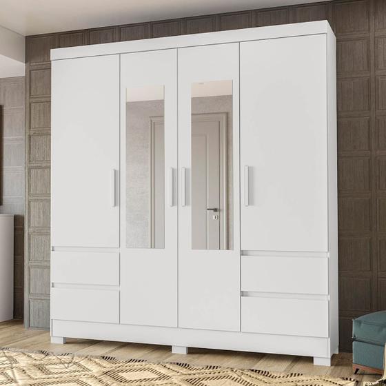 Guarda-Roupa Solteiro 4 Portas Roma Moval Com Espelho Menor preço em Guarda-Roupa Solteiro 4 Portas Roma Moval Com Espelho