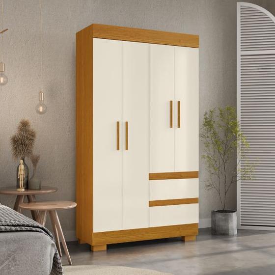 Guarda Roupa Solteiro ACP Maya 4 Portas - Cinamomo/Off White Menor preço em Guarda Roupa Solteiro ACP Maya 4 Portas - Cinamomo/Off White