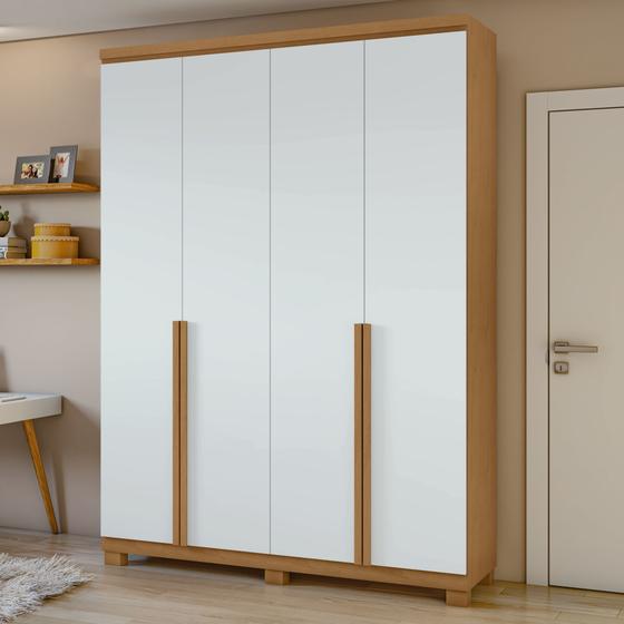 Imagem de Guarda-Roupa Solteiro Alonzo 4 Portas 2 Gavetas 100% Mdf Amêndoa Clean/Branco - Móveis Lopas