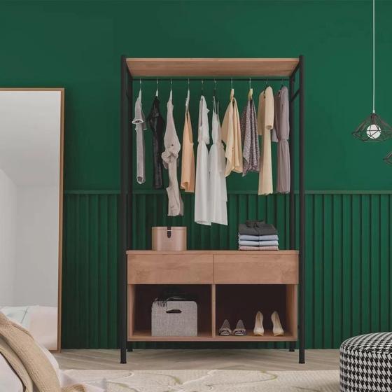 Guarda Roupa Solteiro Closet com 2 Gavetas Paris Light Preto/Demolição - Artefamol Menor preço em Guarda Roupa Solteiro Closet com 2 Gavetas Paris Light Preto/Demolição - Artefamol