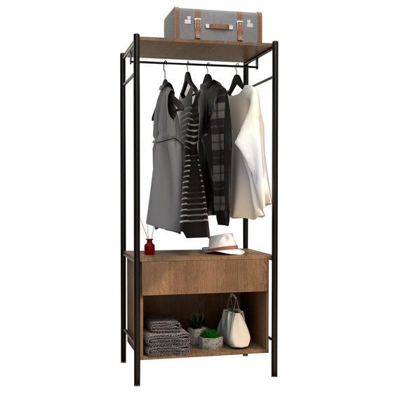 Imagem de Guarda Roupa Solteiro Closet Industrial 66cm 1 Gaveta Berlim Demolição/Preto - Artefamol