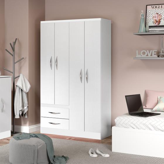 Guarda-Roupa Solteiro com 4 Portas 2 Gavetas 105 x 179 Cm MDP Branco ...