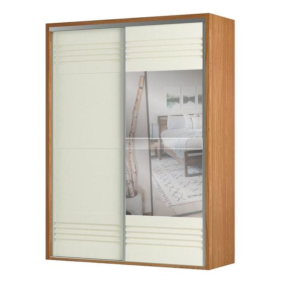 Imagem de Guarda Roupa Solteiro com Espelho 179cm 2 Portas 100% MDF TW601E Freijó/Off White - Dalla Costa