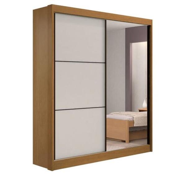 Imagem de Guarda Roupa Solteiro com Espelho 2 Portas 3 Gavetas - Athenas -Cinamomo/Off White - Móveis D'Doro