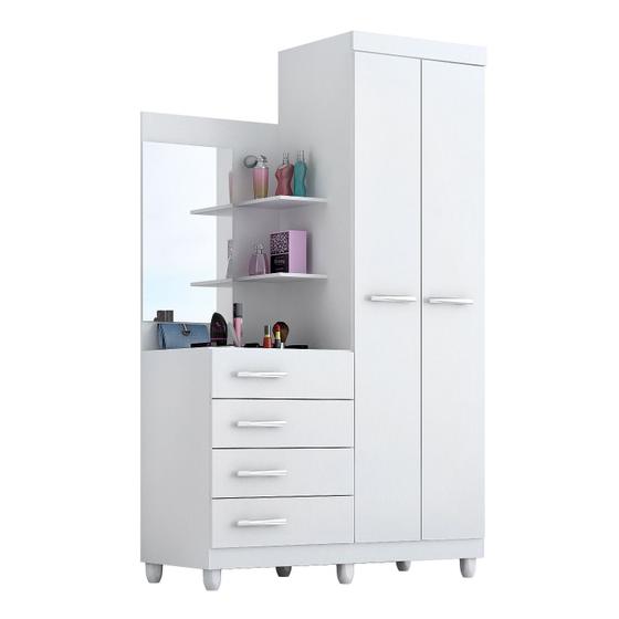 Guarda Roupa Solteiro com Espelho 2 Portas 4 Gavetas Melissa ACP Móveis Branco/Rosa/azul/Lilás   é boa?