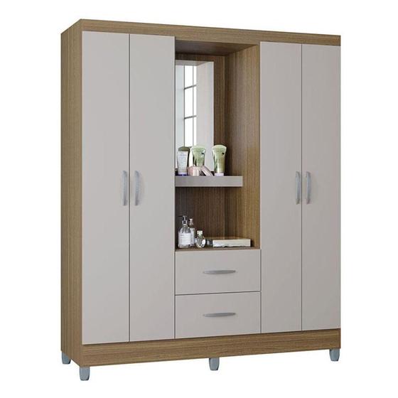 Imagem de Guarda Roupa Solteiro Cordoba 4 Portas Castanho Off White - Poquema