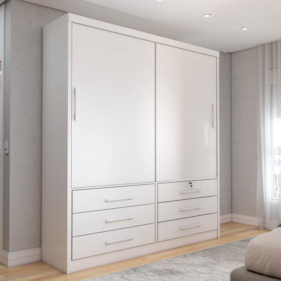 Imagem de Guarda-Roupa Solteiro Essence 2 Portas 6 Gavetas com Chave Neve - Panorama Móveis