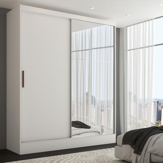 Guarda-Roupa Solteiro Istambul 2 Portas 2 Gavetas com Espelho Branco - Panorama Móveis Menor preço em Guarda-Roupa Solteiro Istambul 2 Portas 2 Gavetas com Espelho Branco - Panorama Móveis