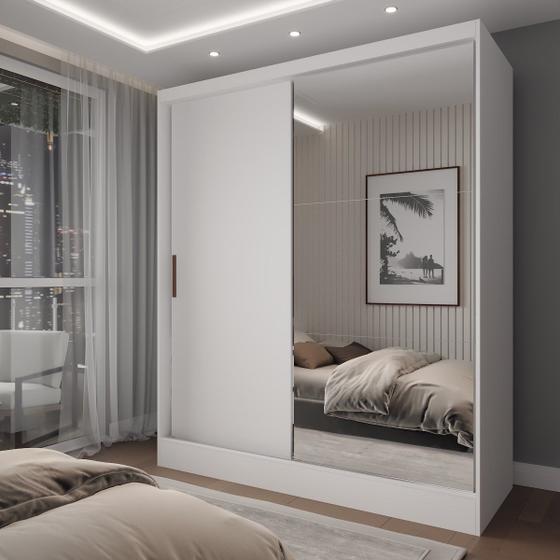 Guarda-Roupa Solteiro La Paz 2 Portas 2 Gavetas com Espelho Branco - Panorama Móveis Imagem de Guarda-Roupa Solteiro La Paz 2 Portas 2 Gavetas com Espelho Branco - Panorama Móveis