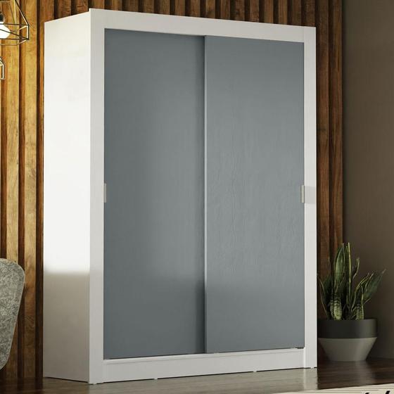 Guarda-Roupa Solteiro Madesa Denver 2 Portas de Correr - Branco/Cinza Menor preço em Guarda-Roupa Solteiro Madesa Denver 2 Portas de Correr - Branco/Cinza