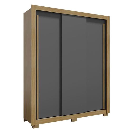 Imagem de Guarda Roupa Solteiro Nevoa Flex 3 Portas de Correr Carvalho Americano Grafite - Incorplac