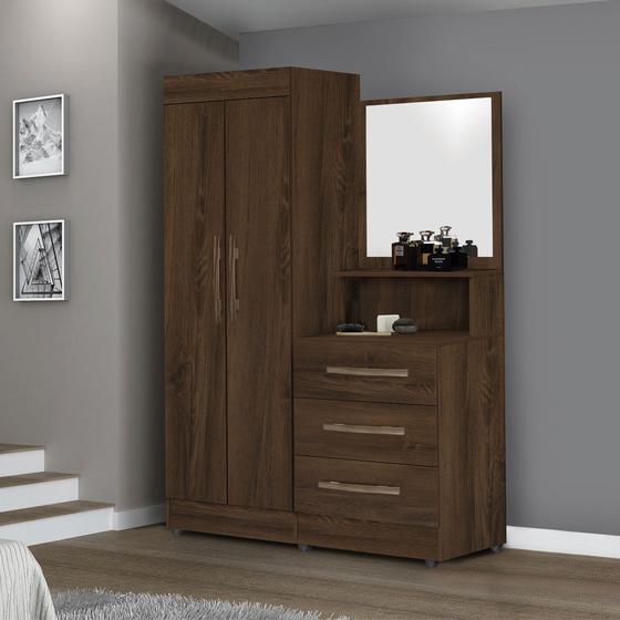 Imagem de Guarda Roupa Solteiro Quarto 2 Portas 3 Gavetas Onix Freijo