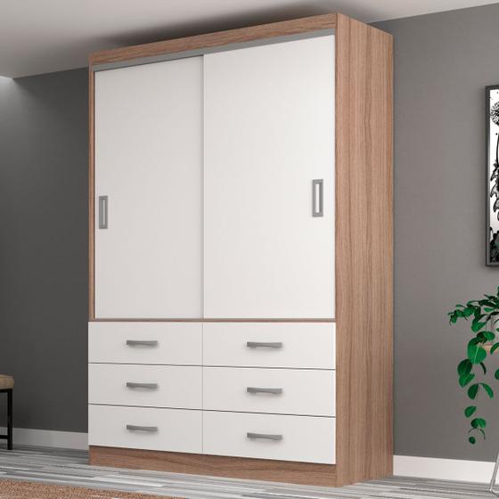 Guarda-Roupa Solteiro Veneza 2 Portas 6 Gavetas Demolição/Branco - Evidência Móveis Menor preço em Guarda-Roupa Solteiro Veneza 2 Portas 6 Gavetas Demolição/Branco - Evidência Móveis