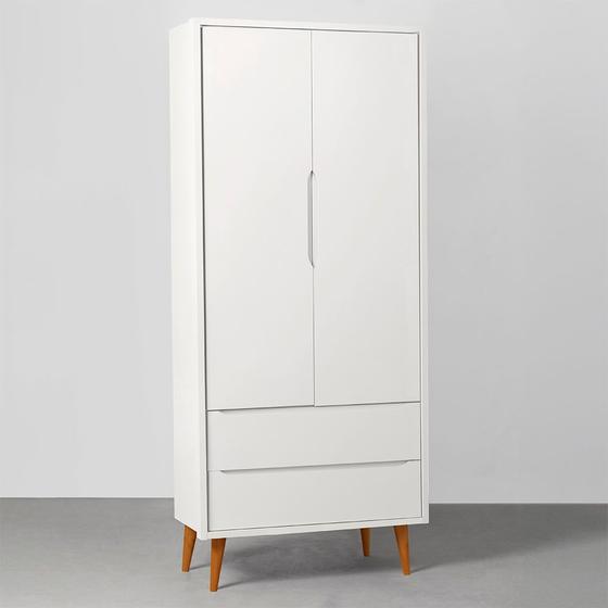 Imagem de Guarda-Roupa Theo 2 Portas com Pés Retrô Mel - Branco Fosco