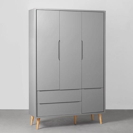 Imagem de Guarda-Roupa Theo 3 Portas com Pés Retrô Natural - Cinza Fosco