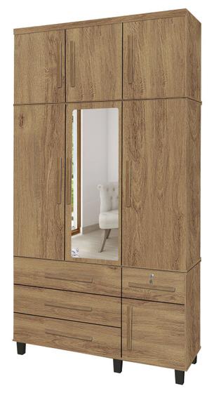 Imagem de Guarda-Roupa Triplex Elegans 3 Portas com Espelho Canelato - Trinobél Móveis