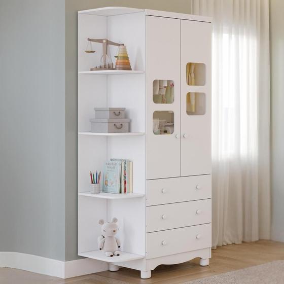 Imagem de Guarda Roupa Uli 2 Portas 3 Gavetas com Prateleiras 100% MDF