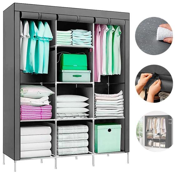 Guarda Roupas Armário Dobrável Organizador Multiuso - Cinza Menor preço em Guarda Roupas Armário Dobrável Organizador Multiuso - Cinza