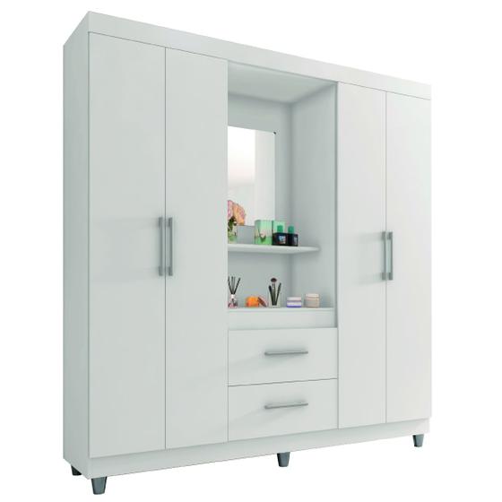 Guarda Roupas Casal Capela Com Espelho 4 Portas 2 Gavetas Clara Branco Araplac Menor preço em Guarda Roupas Casal Capela Com Espelho 4 Portas 2 Gavetas Clara Branco Araplac
