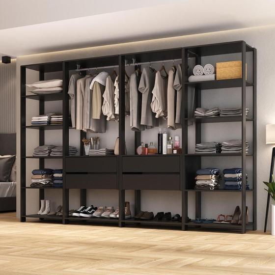 Imagem de Guarda-Roupas Closet Modulado 270cm 4 Peças com 4 Gavetas e Cabideiros Multimóveis MP4321