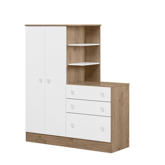 Imagem de Guarda-Roupas Infantil 2 Portas com Cômoda 3 Gavetas e Nichos Encanto Feliz -Carvalho Toq Rustico-Branco - ÉdeCasaMóveis