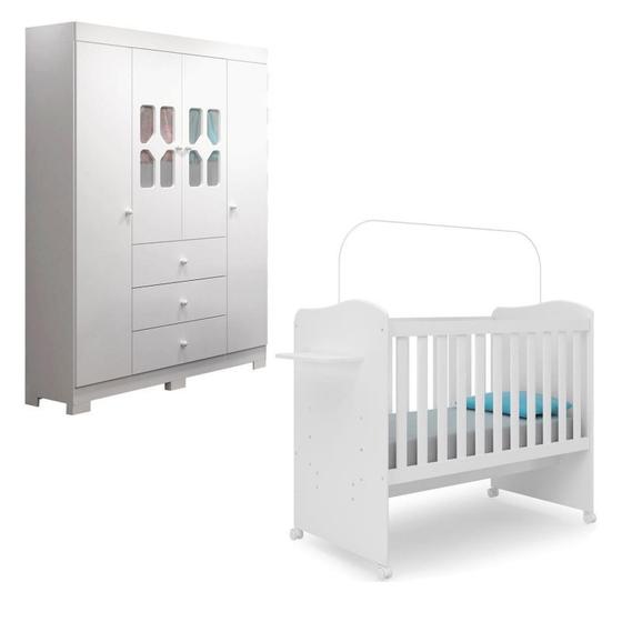 Guarda Roupas Infantil New Cristal com Berço Mini Cama Munique Branco Brilho - Moveis Canaã Menor preço em Guarda Roupas Infantil New Cristal com Berço Mini Cama Munique Branco Brilho - Moveis Canaã