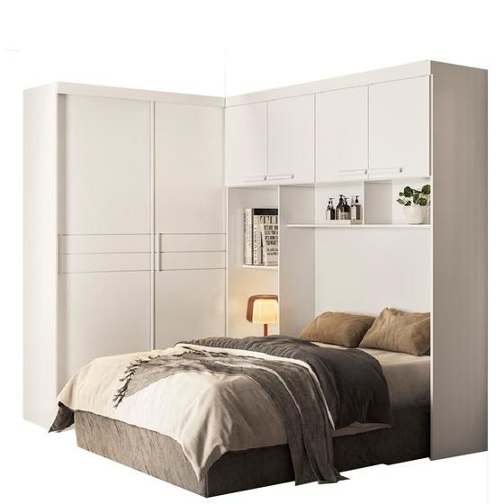 Imagem de Guarda Roupas Modulado com Cabeceira de Casal Florença 6 Portas 5 Gavetas Branco Moval