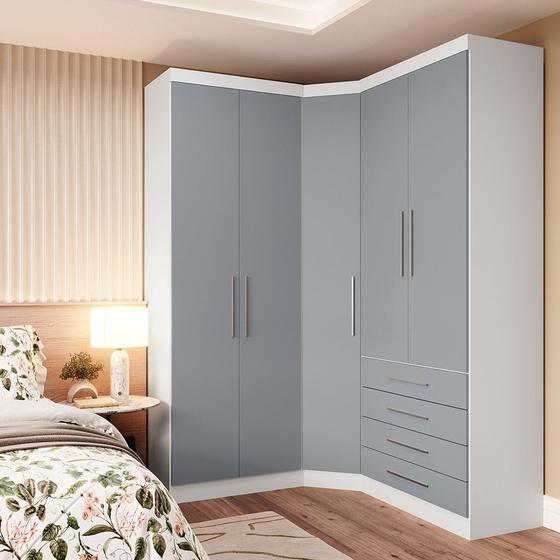 Guarda Roupas Modulado de Canto Diagonal 3 Peças com 5 Portas e 4 Gavetas Alpes Luciane Móveis Menor preço em Guarda Roupas Modulado de Canto Diagonal 3 Peças com 5 Portas e 4 Gavetas Alpes Luciane Móveis