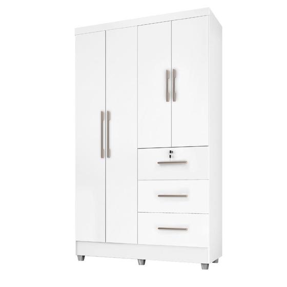 Imagem de Guarda Roupas Solteiro 4 Portas 3 Gavetas Tokio Branco / Branco Lilás Flex