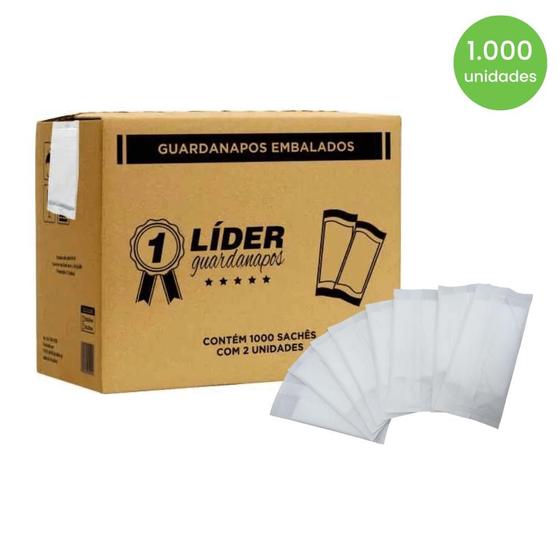 Imagem de Guardanapo 20x20cm folha simples em Sachê com 2 folhas Líder caixa com 1.000 unidades