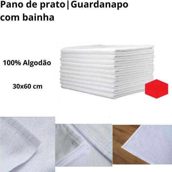 Imagem de Guardanapo ou Pano de prato com bainha Branco simples 33x60cm 100% Algodão