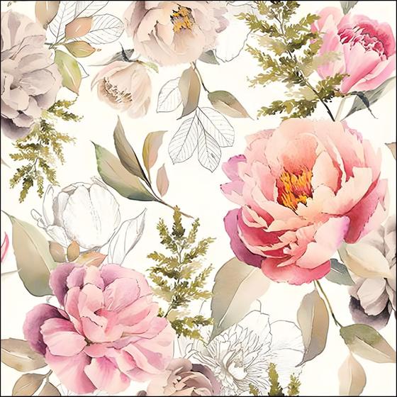 Imagem de Guardanapo para Decoupage Ambiente Peônias Composição Creme 2 Unidades