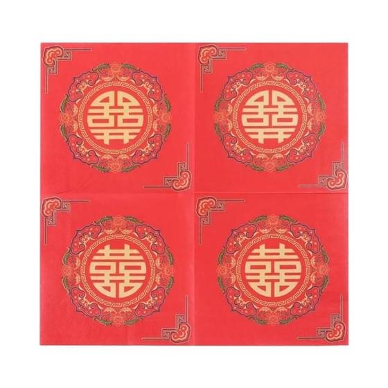 Imagem de Guardanapos Coloridos De Felicidade Dupla Vermelha Chinesa, Papel De Tecido Impresso, 20 Peças,