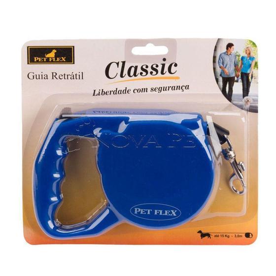 Imagem de Guia Retratil Classic 15 Kg 3 Mt Azul - Pet Flex