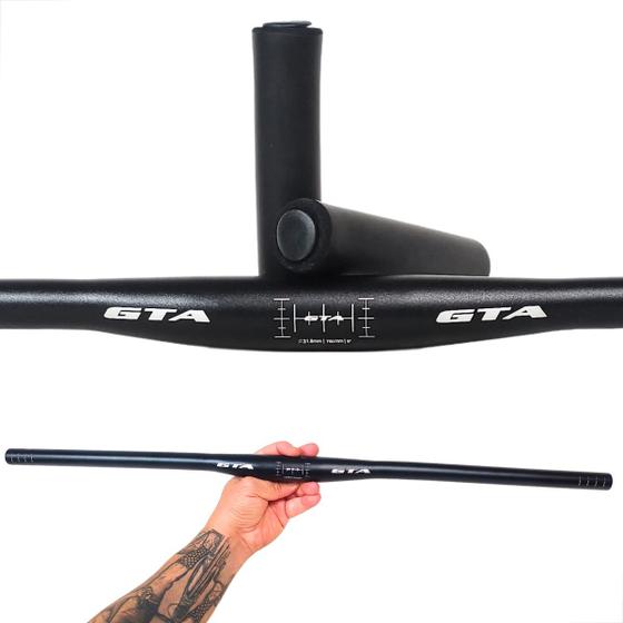 Imagem de Guidão De Bicicleta Mtb Reto 31.8mm 760mm Alumínio Preto Inclinado 9º Bike Road Backsweep Flat Tripple Butted Speed Aro 26 29 700 Manoplas Par Preto