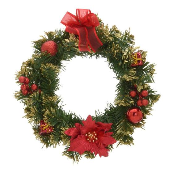 Imagem de Guirlanda de Natal 30cm Enfeite Porta Decoracao Natalina Luxo Premium Vermelho Dourado