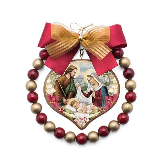 Imagem de Guirlanda de Natal Sagrada Família Madeira Avelã Vermelho