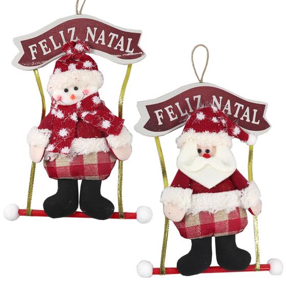 Imagem de Guirlanda Papai Noel / Boneco De Neve Xadrez Com Placa Feliz Natal 25X19Cm - RIO MASTER