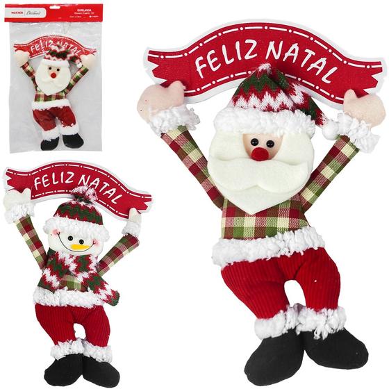 Imagem de Guirlanda papai noel / boneco de neve xadrez vd com placa feliz natal 38x24cm