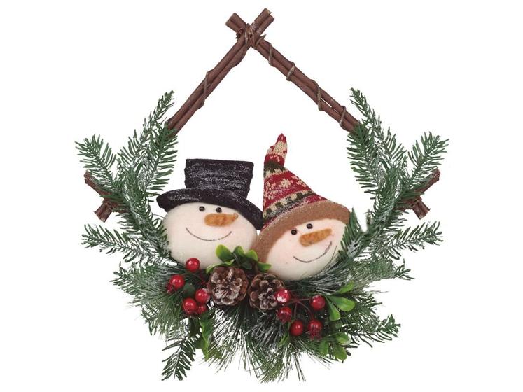 Imagem de Guirlanda Redonda Decoração Natal Enfeite Porta Em Rattan Bonecos De Neve Com Arranjo Decorativo Porta Lareira