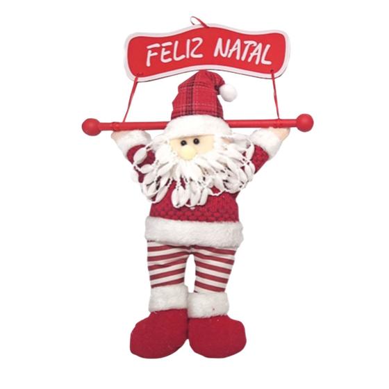 Imagem de Guirlandqa / placa decorativa natalina de pendurar papai noel com feliz natal vermelha