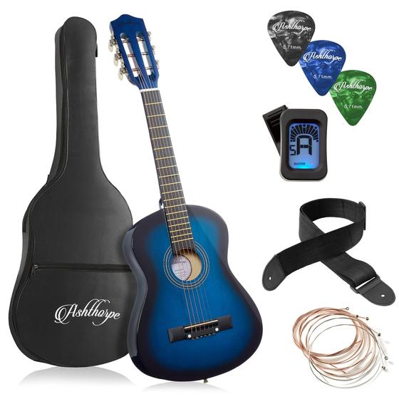 Imagem de Guitarra Acústica Ashthorpe para Iniciantes - 30 Polegadas - Azul com Kit