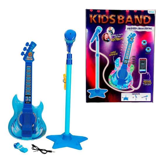 Imagem de Guitarra Com Microfone Etitoys Karaokê De Plástico Azul