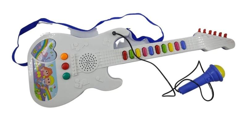 Imagem de Guitarra Com Microfone Som E Luz Musical Infantil Educativo